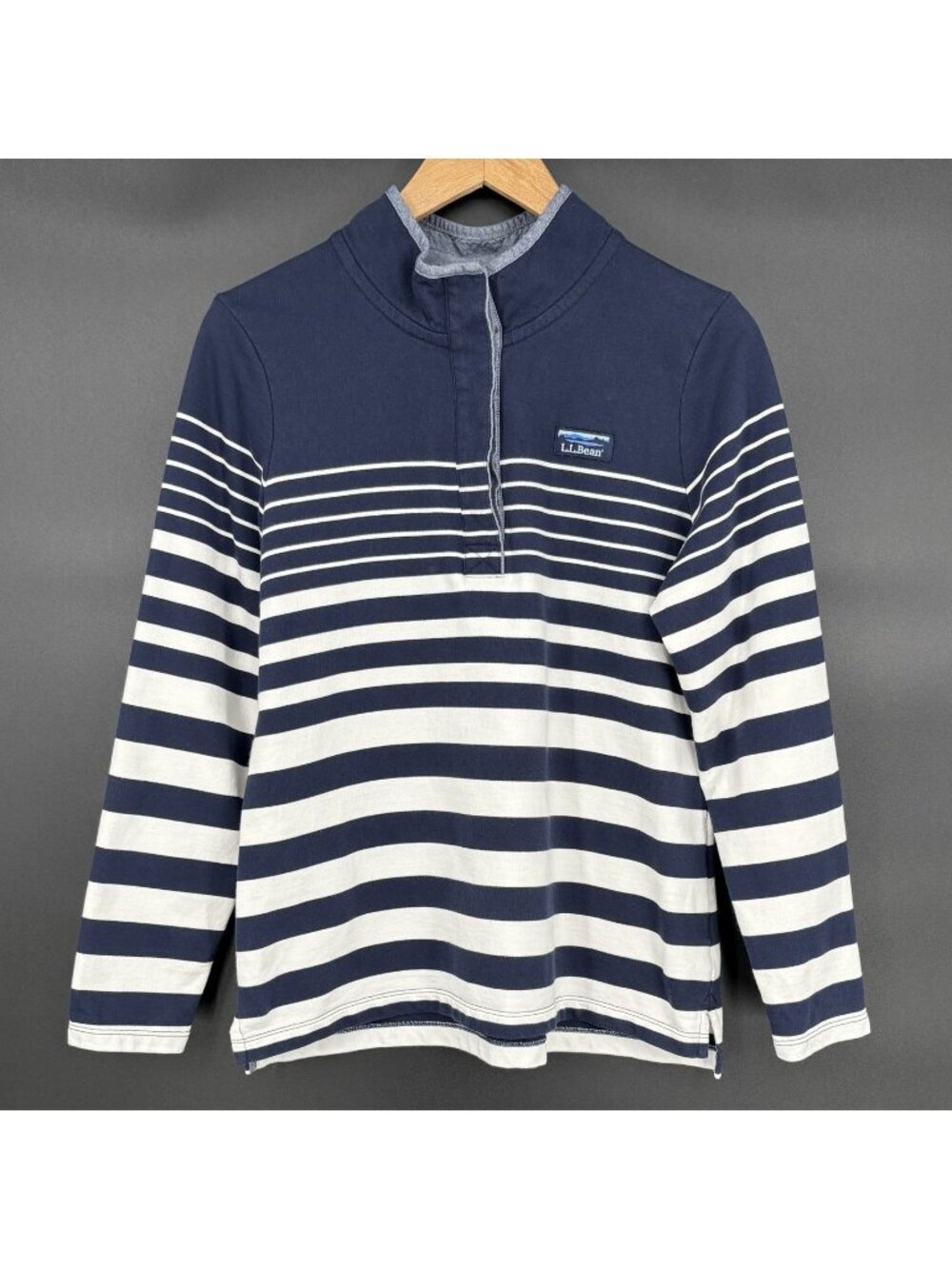L.L.Bean Womens Striped Lightweight Pullover Sweatshirt M Navy White Nautical